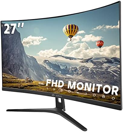 CRUA 27" FHD 1080P 100Hz Curved Computer Monitor, 1800R, HDMI/VGA, Black by CRUA