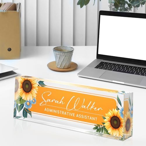 Custom Name Plate for Desk - Desk Name Plate Personalized - Acrylic Office Desk Accessories - Appreciation Gifts for Coworkers Employee Teacher Staff Boss - Office Decor for Women Men (Sunflowers B) - Image 4