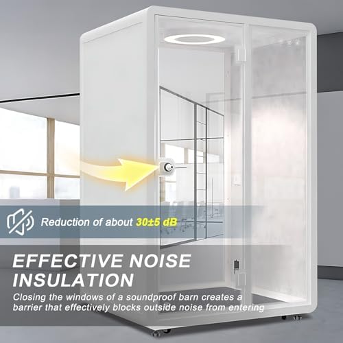 White Office Pod Booth (White Simple Appearance Design)(Reduce Noise by 25-35 Decibels)(Silent Fresh Air System) Soundproof Booth with Lighting,Universal Wheel for Study (59.05IN) - Image 3
