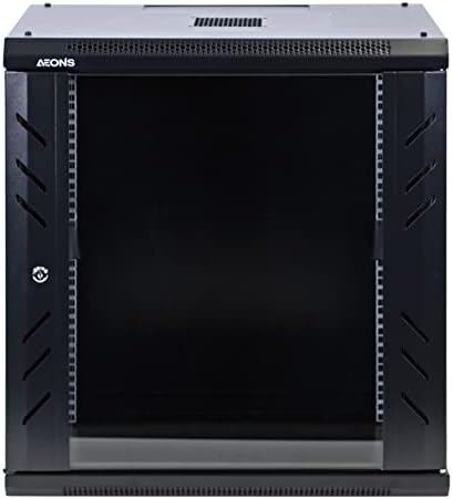 AEONS Pro Series Wall Mount Floor Standing 19-Inch IT Server Rack Network Cabinet Enclosure 12U 24" Mid-Depth Glass Door Black by AEONS