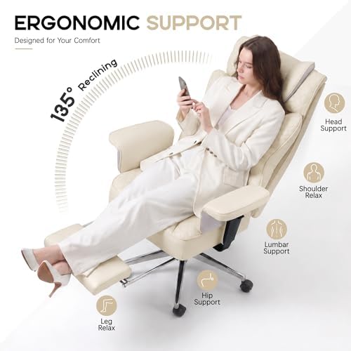 Office Desk Chair, High-Back Big and Tall Leather Chair with Footrest - Image 3