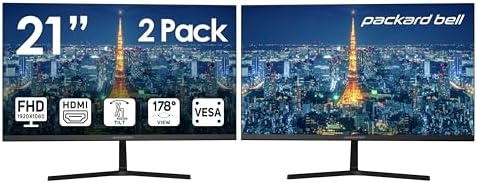 Packard Bell airFrame 21" FHD Monitor, 1920x1080, Ultrawide, VESA Mount, Tilt Adjust, HDMI/VGA, Slim Bezel, for Home, Office, and Light Gaming - 2 Pack by PackardBell