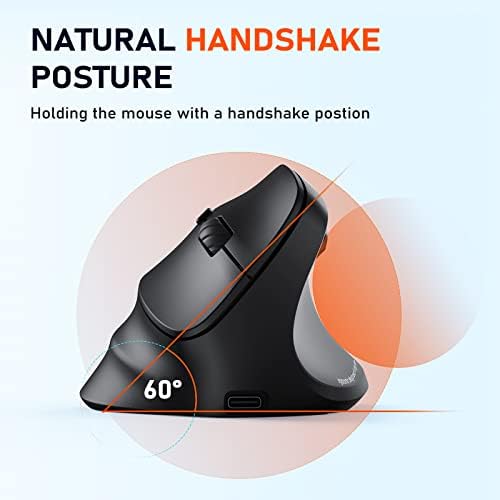 MEETION Ergonomic Wireless Vertical Mouse, Rechargeable, Black - Image 5
