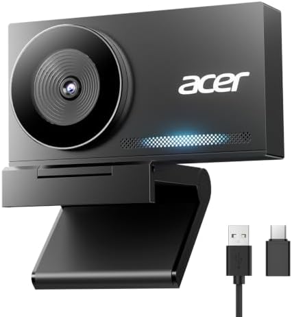Acer 4K Webcam for PC/Mac with All-Metal Unibody Sculpted, Sony 1/2" Sensor, PDAF, 2 Noise Reduction Mics, Privacy Cover for Switch 2/Zoom/Teams/Facetime/YouTube/Google Meet by Unknown