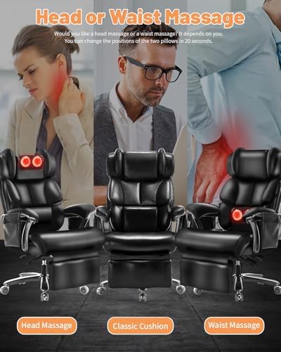 800LBS Massage Office Chair with Foot Rest & 8 Points Vibration Heat for Heavy People,Big and Tall Ergonomic Executive Reclining Desk Chairs for Home Office Managerial Use - Image 4