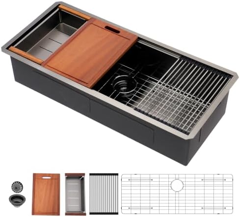 Sarlai 42 Black Undermount Kitchen Sink 42"x19" Workstation Stainless Steel by Sarlai