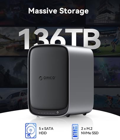 ORICO HS500 NAS Storage, AI Album and Virtual Machine, Flexible RAID Setup, 5* HDD Slot, 2 * M.2 NVMe SSD Slot, 2 * 2.5 GbE, 4K HDMl, Network Attached Storage (Diskless) - Image 2
