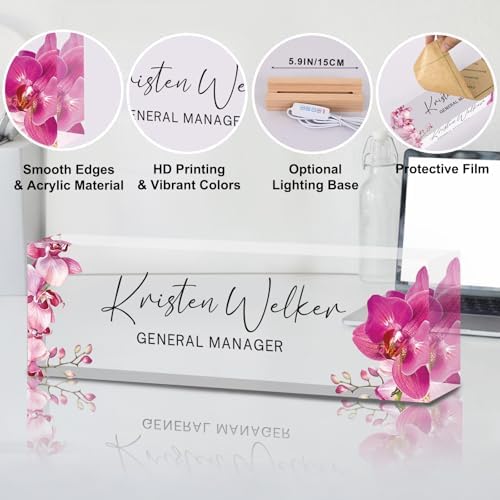 Personalized Name Plate for Desk Custom Desk Name Plate Acrylic Office Desk Accessories Decor for Women Teacher Nurse Boss Employee Appreciation Gifts for Mother Orchids Name Plates - Image 5