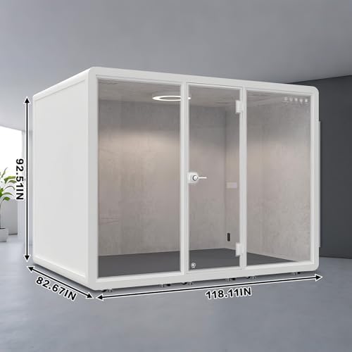 White Office Pod Booth 118IN (White Simple Appearance Design)(Reduce Noise by 25-35 Decibels)(Silent Fresh Air System) Soundproof Booth with Lighting,Universal Wheel for Meeting - Image 2