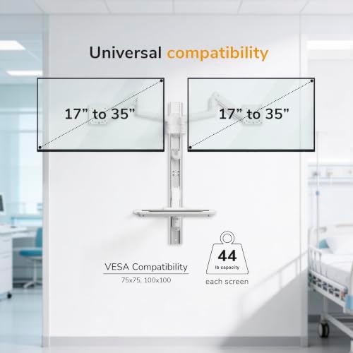 Mount-It! MedHub Wall-Mounted Medical Workstation with Wall Track – Height Adjustable Dual Monitor & Keyboard Arms, Folding Tray, Mouse Pad, VESA Compatible – for Exam Rooms, Clinics & Patient Care - Image 6