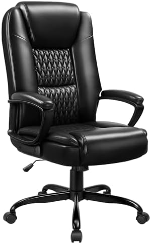 LEMBERI Home Office Executive Desk Chair, High Back PU Leather Chair, Height Adjustable Swivel Computer Chair with Padded Armrest (Black) by LEMBERIHOME