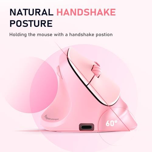 MEETION Left-Handed Wireless Ergonomic Vertical Mouse, Rechargeable - Pink - Image 4