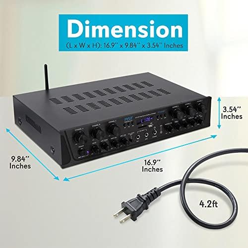 Pyle Home Audio Amplifier with Bluetooth - 6 Channel 600 Watt Peak Power, Karaoke with Echo, 2 Mic Input with Talkover, Headphone In, USB A MP3 Player with SD Reader - Home, Commercial, Worship - Image 3