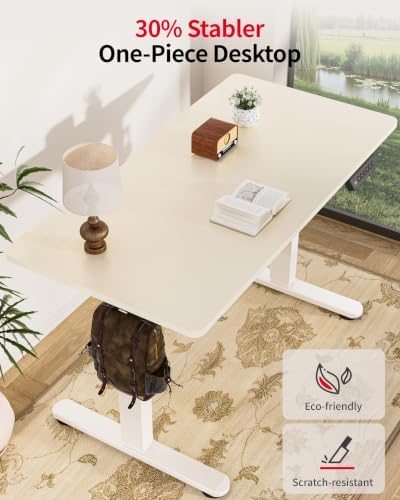 Okin Standing Desk Electric Adjustable Computer Whole Piece Stand up Desk with Wheels Office Gaming Home Office Memory Desks 48x24 inches Cream Brown - Image 4