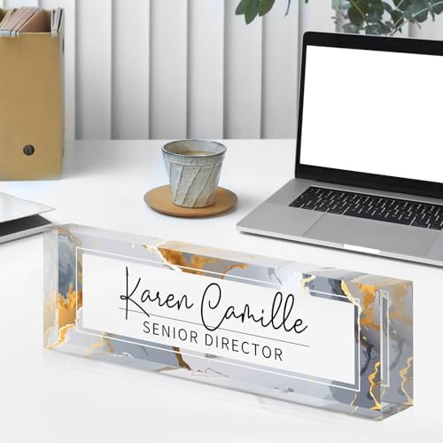 Custom Office Name Plate for Desk - Name Plate Personalized Gifts for Coworkers, Boss, Teacher, Social Worker - Acrylic Office Desk Decor for Women Men - Employee Appreciation Gifts (grey gold) - Image 7