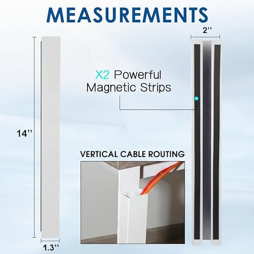 Blulu 2 Pack Steel Magnetic 14 Inch Cable Management Channel for Under Desk Leg Vertical Wire Hider Cover Cable Desk Organizer No Drill Cord Organizer Cord Hider Management for Home Office (White) - Image 5
