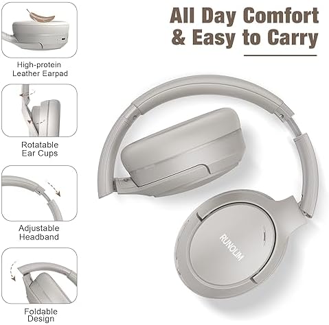 RUNOLIM Active Noise Cancelling Headphones, Wireless Bluetooth Over Ear - Image 5
