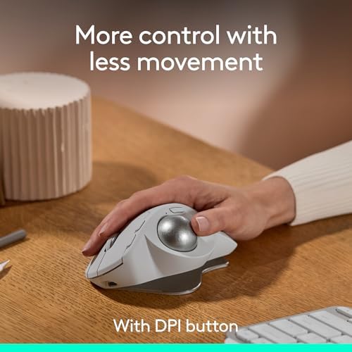 Logitech MX Ergo S Advanced Wireless Trackball Mouse, USB-C Rechargeable Wireless Ergonomic Mouse with Bluetooth and Encrypted Dongle, 6 Programmable Buttons, for PC/Mac - Pale Grey - Image 2
