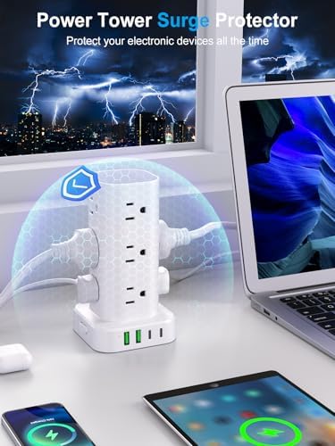 6FT Power Strip Tower Surge Protector, 12 Wide Spaced Outlets, 4 USB - Image 5