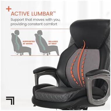 Sharper Image S-600 Active Lumbar Heated Ergonomic Bonded Leather Swivel Executive Massage Chair, Black (60098-BLK) - Image 6