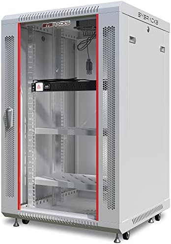 Sysracks 18U Gray Wall Rack Mount Server 18" Deep Network Cabinet, Server Rack with Fan, Removable Side Panels, Locking Glass Door 19" Computer Cabinet Enclosure Network Rack Case 18.450 by SYSRACKS