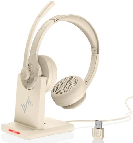 JIAMQISHI Bluetooth Wireless Headset with Mic for Work, Bluetooth 5.2, Advanced Noise Reduction Microphone, Clear Calls - Comfortable On-Ear Headphones, Applicable to PC, Laptop, Phone（Apricot） by JIAMQISHI