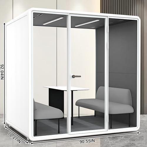 Office Sound Booth with Audio Privacy - Portable Soundproof Booth Includes White Frame with Curved Corners,Soundproof Room with Light,Fans, Magnetic Door Lock for Negotiation Room (70.08IN) - Image 2