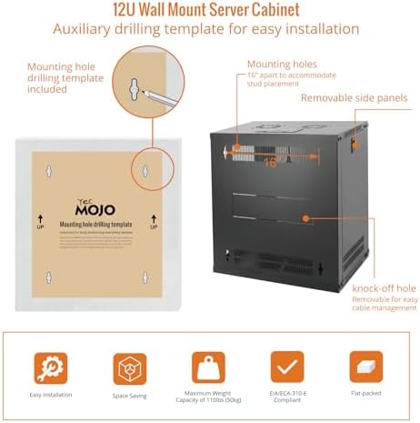 Tecmojo 12U Wall Mount Server Cabinet IT Network Rack Enclosure Lockable Door and Side Panels Black,Cooling Fan,Glass Door,17.7inch Depth,for 19” IT Equipment,A/V Devices - Image 5