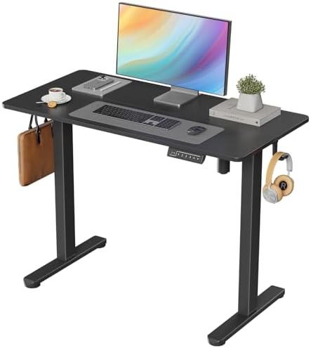40" Electric Standing Desk, Black Standing Desk with 2 Hooks by JYLHJOYSEEKER