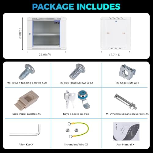 9U Rack, 17.7" Depth Wall Mount Rack Network Cabinet for Office - Image 6