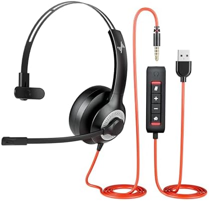 JIAMQISHI Single‑Ear USB Headset with Mic for PC,On-Ear Computer Laptop Headphones with Noise Cancelling Microphone in-line Control for Home Office Online Class (USB+3.5mm Single Ear Headset, Black) by JIAMQISHI