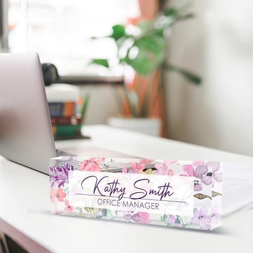 Personalized Name Plate for Desk, Custom Desk Name Plate, Acrylic Name Plate Office Desk Accessories, Personalized Office Gifts for Coworkers Teachers, Employee Appreciation Gifts (A-WaterColor3) - Image 4