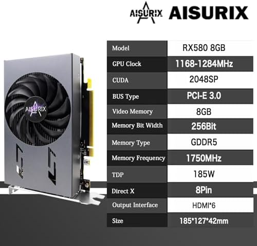 Kelinx Aisurix RX 580 8GB GDDR5 GPU 6X HDMI Graphics Card, 6 Independent Display Multi-Monitor Setup, 256-bit DDR5 Video Card for Computer PC ITX Single Slot PCI Express - Image 2