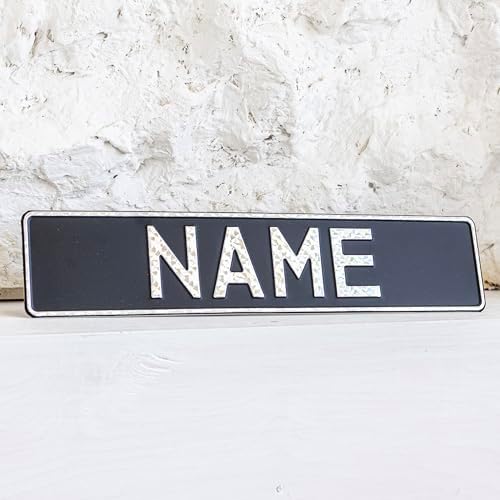 Custom Black on Black Nameplate Name Plate European License Home Decor Metal Art Personalized Front Delete Interior Funny Gift (Crystal silver) - Image 2