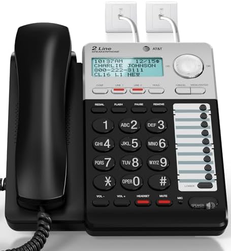 AT&T ML17929 2-Line Corded Speakerphone with Caller ID/Call Waiting, Black - Built-in Speakerphone, 3-Way Conferencing, Headset Compatible by ATT