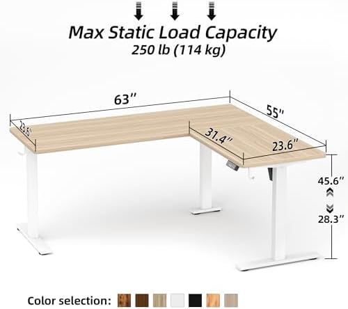 TIQLAB L Shaped Standing Desk Adjustable Height, Electric Corner Standing Desk, 63 x 55 inch Sit Stand Computer Table with Splice Board, Light Walnut - Image 3