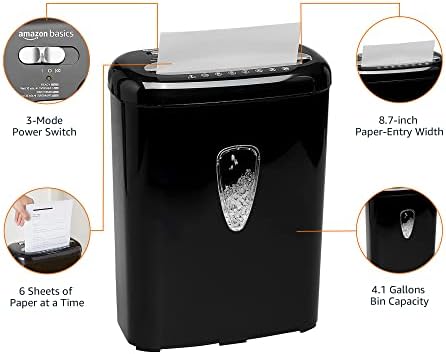 Amazon Basics 6 Sheet High Security Micro-Cut Paper and Credit Card Shredder, P-4 Security Level, Easy to Empty, Black - Image 6
