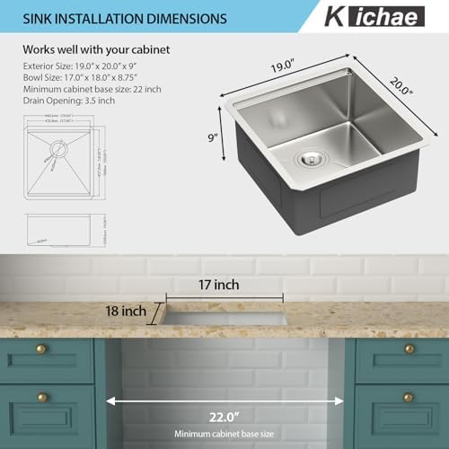 Kichae 19 Undermount Bar Sink Small Stainless Steel 16 Gauge Workstaion - Image 6