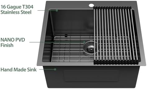 25 Inch Black Drop In Stainless Steel Laundry Utility Sink - Image 5