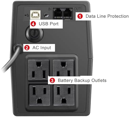 OPTI-UPS TS800E+ Line Interactive UPS Battery Backup & Surge Protector - Image 3