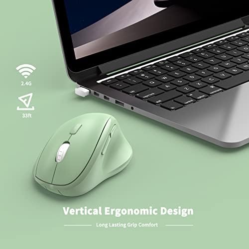 Ergonomic Wireless Mouse with USB Receiver for PC Computer, Laptop and Desktop, Ergo Vertical Mouse with Silent Clicks Long Battery Life, Up to 1600 DPI & 1 AA Battery Powered, Green - Image 6