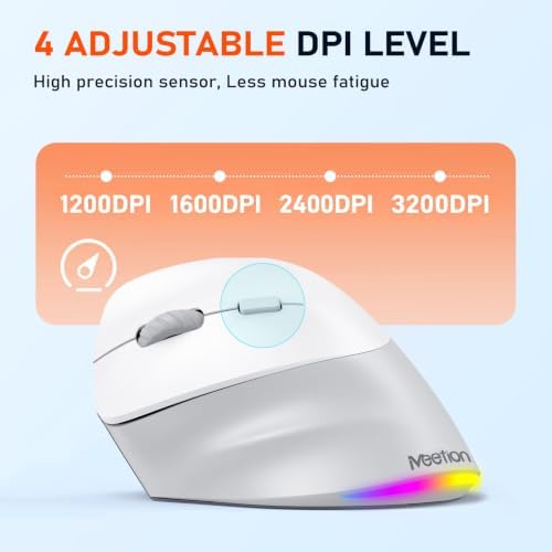 MEETION Left-Handed Wireless Ergonomic Vertical Mouse, Rechargeable - Gray - Image 5