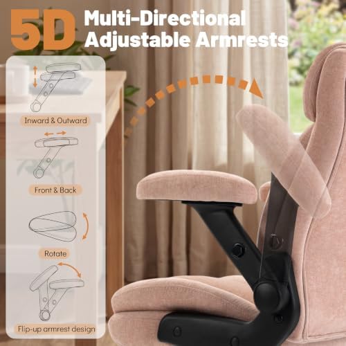 Blue Whale 550lbs Executive Office Chair with 5D Flip Armrests, Pink Fabric - Image 4