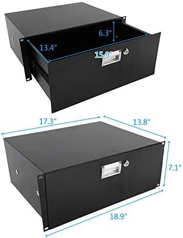 4U Server Cabinet Case 19 Inch Rack Mount Lockable Drawer with Key, Server Cabinet Case 19 Inch Rack Mount DJ Locking Lockable Deep Drawer with Key, Rack Mount Drawer for 19-Inch Server Cabinet Case - Image 6