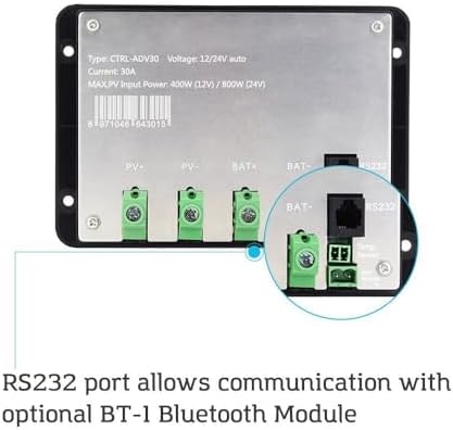 Renogy 30A 12V/24V PWM Solar Charge Controller with LCD Display Flush Mount Design Negative Ground, Compatible with Sealed, Gel, Flooded and Lithium Batteries, Adventurer 30A,black - Image 4