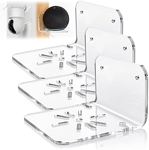 SIPRDE Acrylic Small Wall Shelf Set of 3 for Security Cameras, Speakers, Baby Monitors & More - 4'' Universal Adhesive Shelf Easy to Install No Drill, with Cable Clips (Clear) by SIPRDE