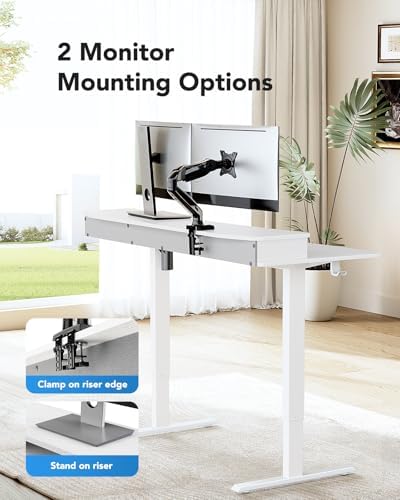 HUANUO 55″ x 26″ Electric Standing Desk with 2 Drawers, C-Clamp Mount Compatible, Height Adjustable Computer Desk, Home Office Stand Up Desk with 4 Preset Heights & 2 Hooks, White - Image 4