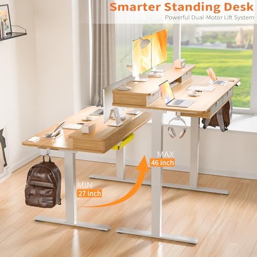 63 x 30 Inch Electric Standing Desk with 4 Drawers, Natural - Image 4