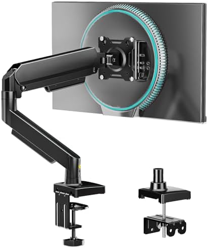 Single Monitor Arm, Monitor Mount for 17-32 inch Screens Gas Spring Adjustable Monitor Stand, Vesa Mount with Clamp and Grommet Aluminum Base - Fits 4.4 to 22lbs LCD Computer Monitors AX09DB01-1 by 1