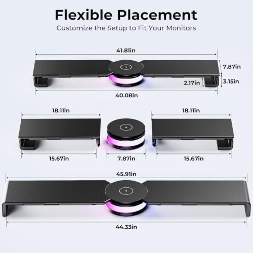 Dual Monitor Stand Riser with USB Hub, 15W Wireless Charging & RGB - Image 7
